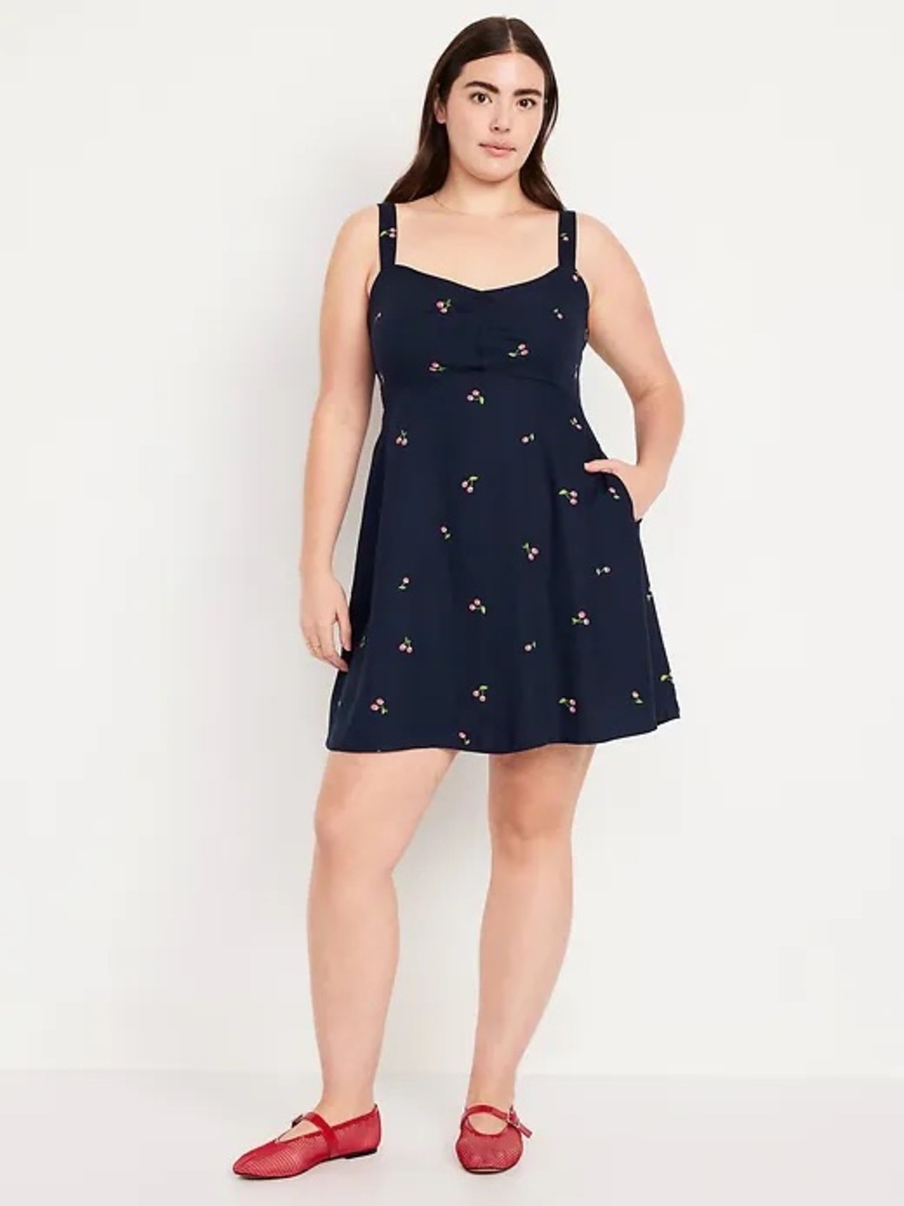 Old Navy Blue Cherry Fit Flare Cami Mini Dress New NWT size XXL Smocked Pin-Up